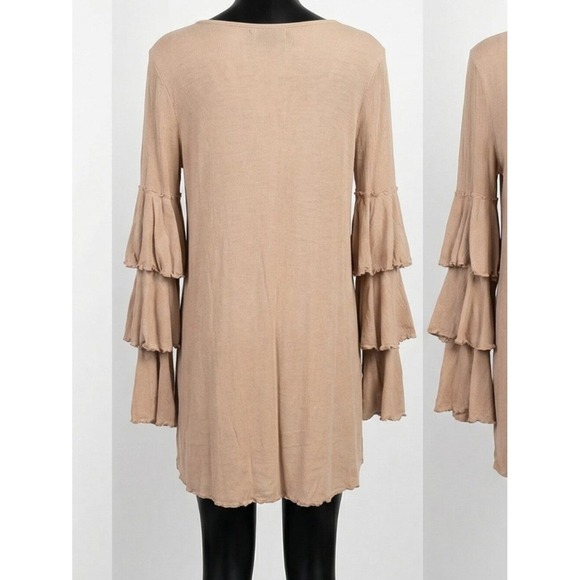 FREE PEOPLE FP BEACH Seashore Ruffle Mini Dress Mauve Ribbed Tiered Sleeve Small - Picture 4 of 7